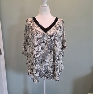 Camaïeu Boho Short Sleeve Top Black And Cream Floral Eu Size XXL (Us Size L-XL)